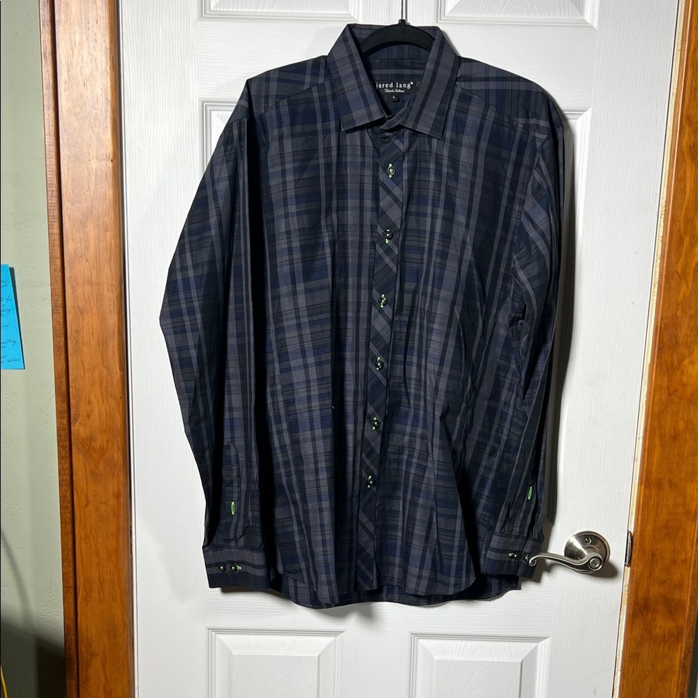Jared Lang Navy & Gray Plaid Button-Down Shirt